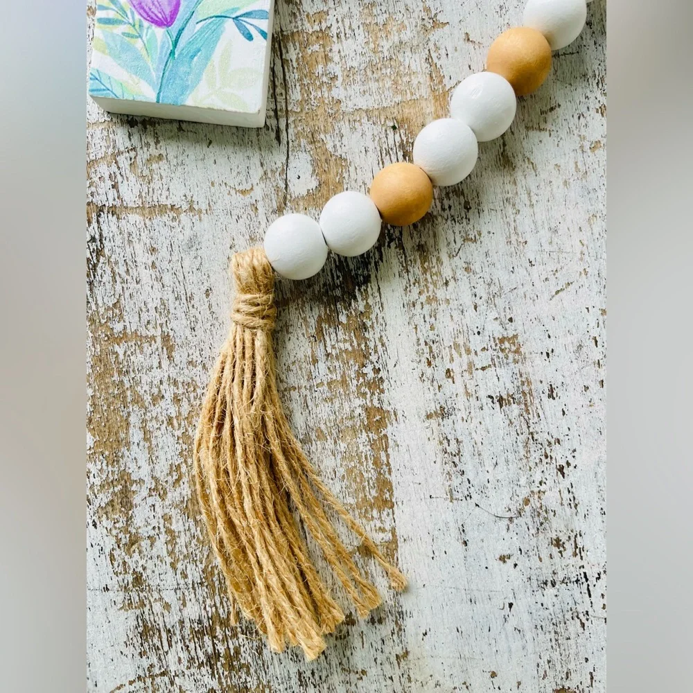 *He Is Risen Wooden Bead Garland w/Cross